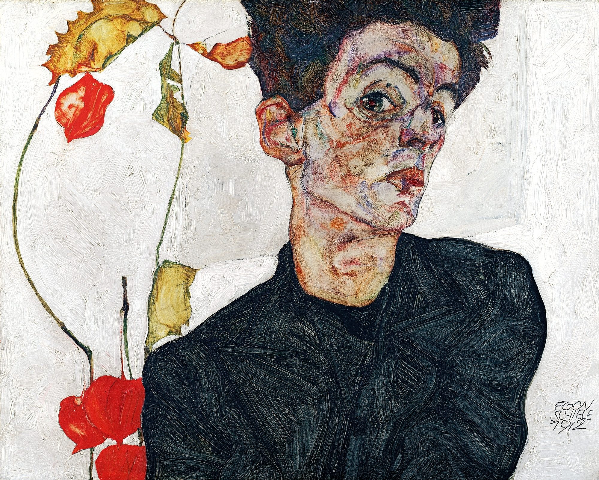Beauté et Abîme/aufildeslieux.fr/"Self -Portrait with Physalis-Egon Schiele ©Leopold Museum-Vienna