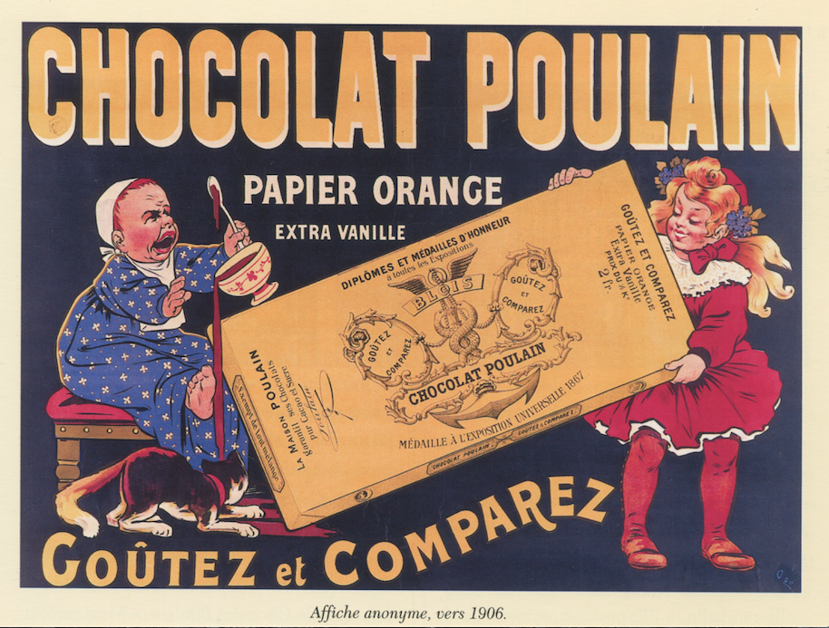 La belle histoire du chocolat Poulain: affiche publicitaire: aufildeslieux.fr