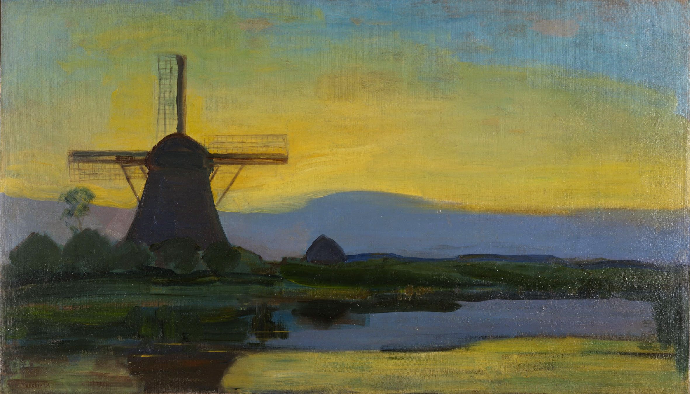Les 100 ans du mouvement De Stijl/aufildeslieux.fr/ Oostzijde windmill at night, by Piet Mondriaan